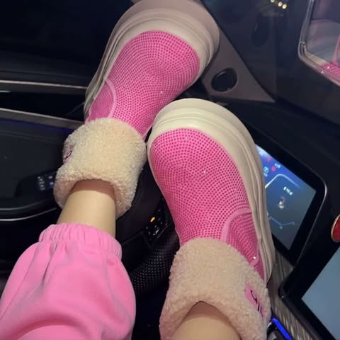 Pink black rhinestone Cozy Winter Slip-On Shoes for Women | Warm, Stylish & Comfortable – Trendy Casual Shoes SAM1011 (Copy)