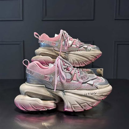 Chunky rhinestone heel heightening Platform Sneakers for Women | Luxury Thick Sole Fashion Shoes SAM1015