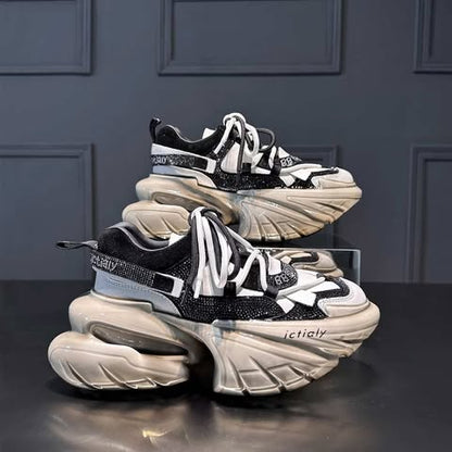 Chunky rhinestone heel heightening Platform Sneakers for Women | Luxury Thick Sole Fashion Shoes SAM1015
