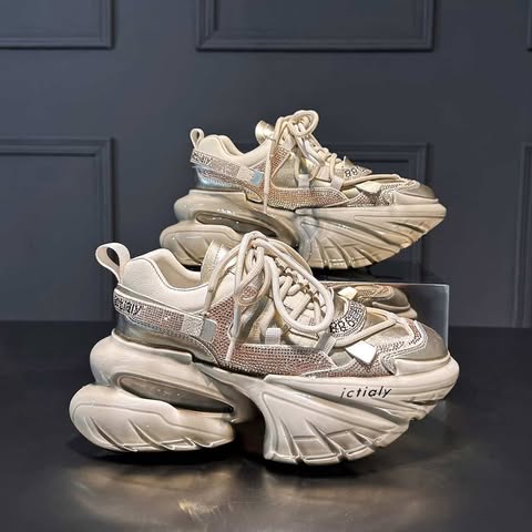 Chunky rhinestone heel heightening Platform Sneakers for Women | Luxury Thick Sole Fashion Shoes SAM1015