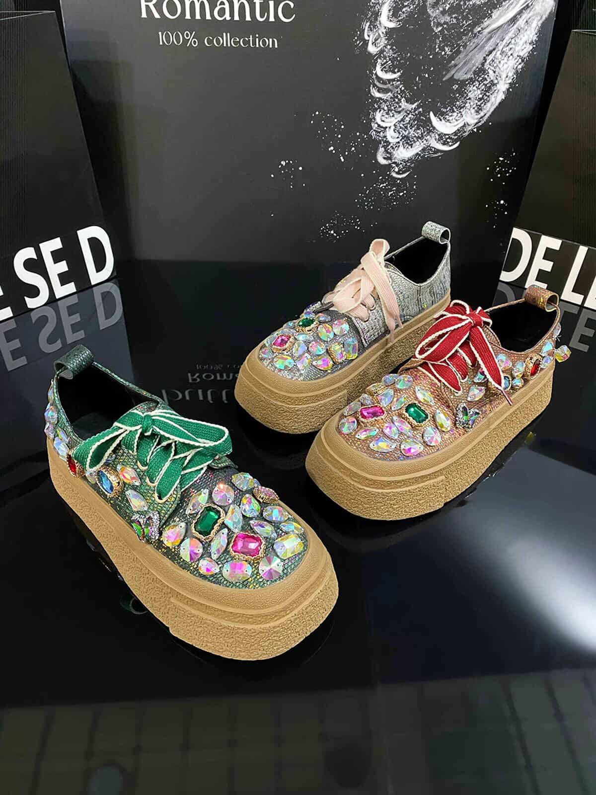Luxury Crystal-Embellished Platform Sneakers for Women | Statement Fashion Shoes SAM1205