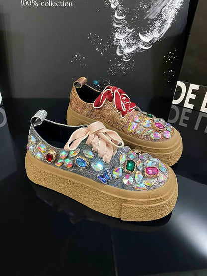 Luxury Crystal-Embellished Platform Sneakers for Women | Statement Fashion Shoes SAM1205