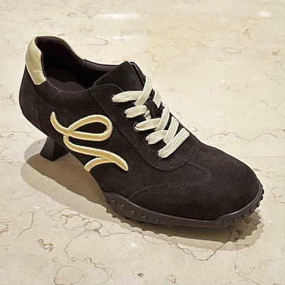 Luxury Suede Lace-Up Heeled Sneakers for Women | Comfort Statement Shoes sam1206