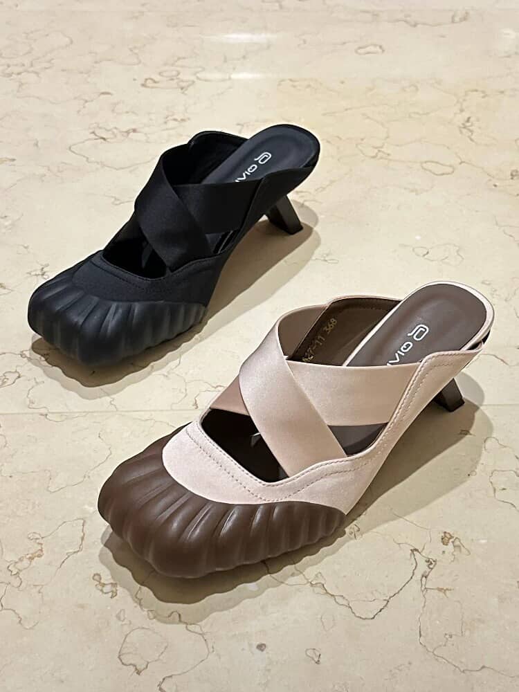 Elegant Cross-Strap Heeled Mules for Women | Modern Comfort Slip-On Heels sam1207