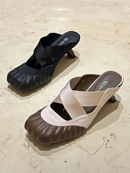 Elegant Cross-Strap Heeled Mules for Women | Modern Comfort Slip-On Heels sam1207