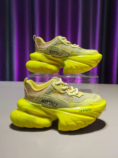 Breathable Women rhinestones Height Increasing Chunky Sneakers – Platform Shoes with Thick Sole (Pink