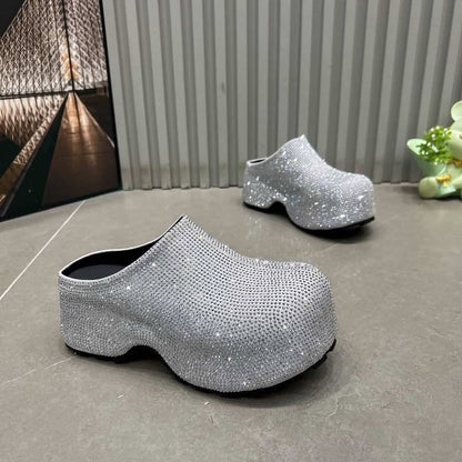 Luxury Rhinestone Chunky Platform Clogs – Sparkling Fashion Statement Shoes