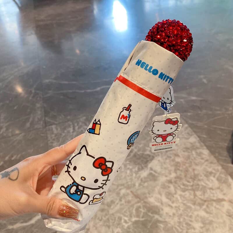 Cute Designer Foldable Umbrella – Hello Kitty & Rhinestone Diamond Handle Styles