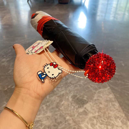 Cute Designer Foldable Umbrella – Hello Kitty & Rhinestone Diamond Handle Styles
