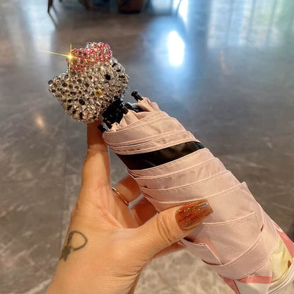 Cute Designer Foldable Umbrella – Hello Kitty & Rhinestone Diamond Handle Styles