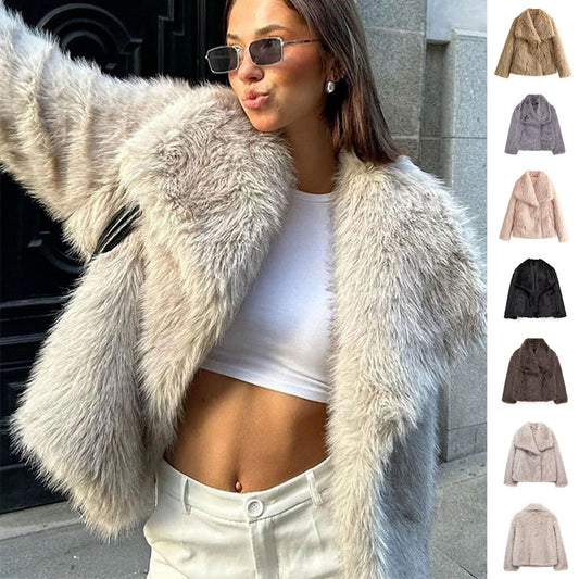 Winter Plush Coat Fashion Thicken Lapel Outwear Casual Long Sleeve Tops Womens Clothing SAM74