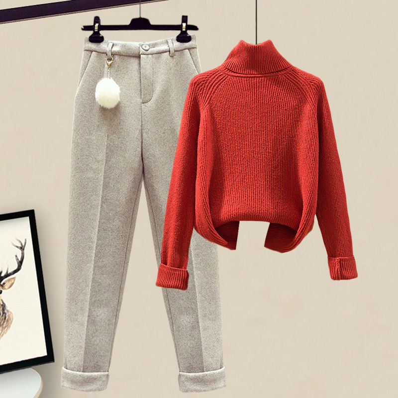 Women's Casual Sweater Haren Pants And Velvet Cotton Suit Set SAM73