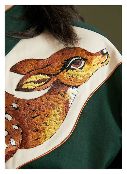 Deer Print Statement Shirt Embroidered