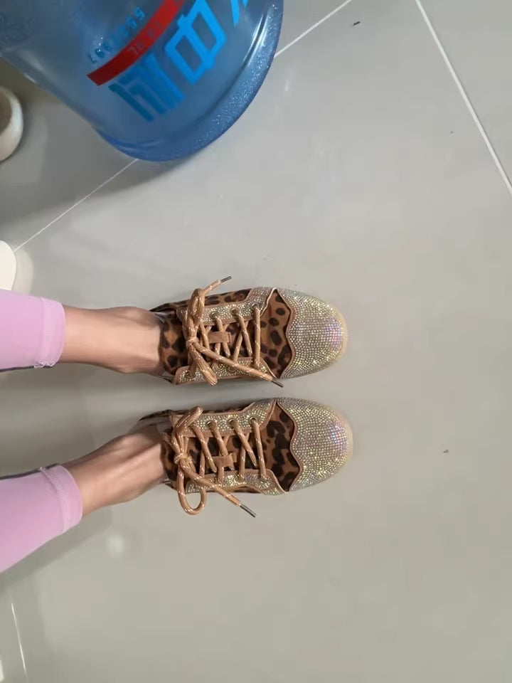 Leopard Rhinestone Slip-On Sneakers for Women