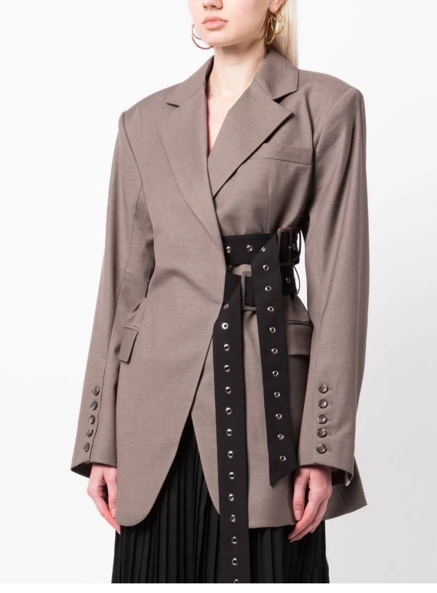 Grey Oversized Blazer Suit with Statement Belted waist coat SAM320