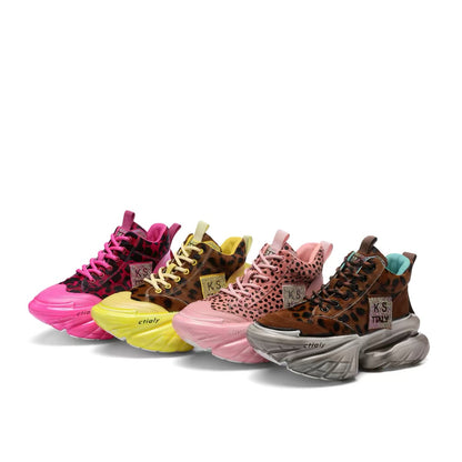 Leopard-print platform sneakers in four colour options