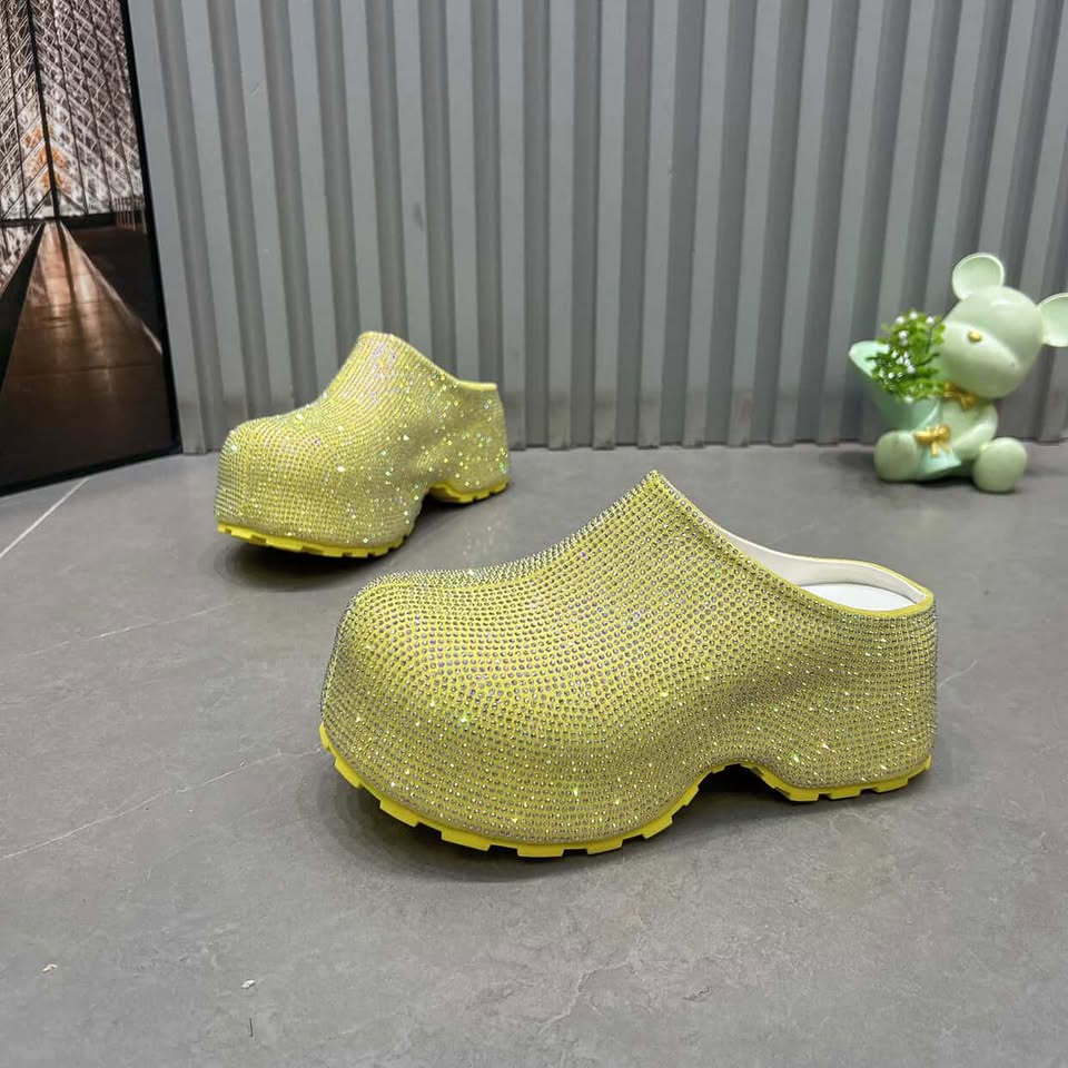 Yellow rhinestone clogs 