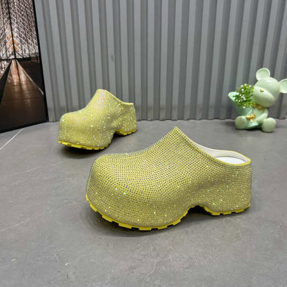 Yellow rhinestone clogs 