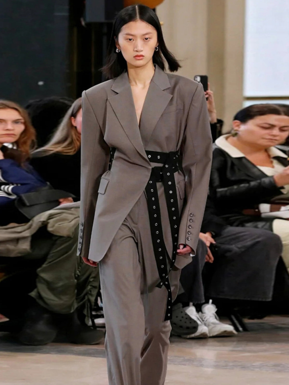 Grey Oversized Blazer Suit with Statement Belted waist coat SAM320