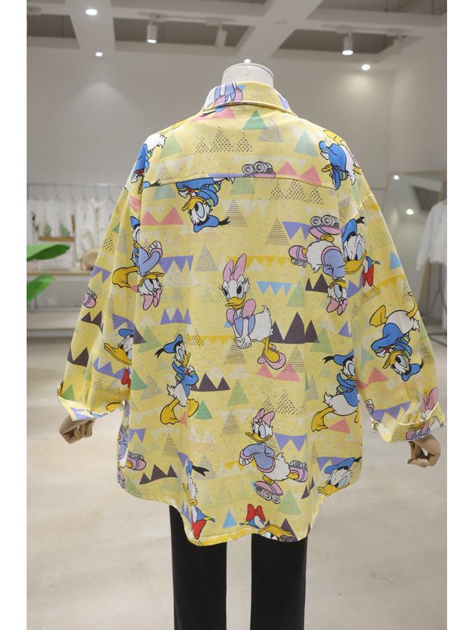 denim Cartoon Print Yellow Oversized Shirt jacket SAM509