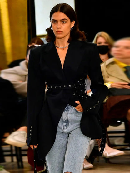Grey Oversized Blazer Suit with Statement Belted waist coat SAM320
