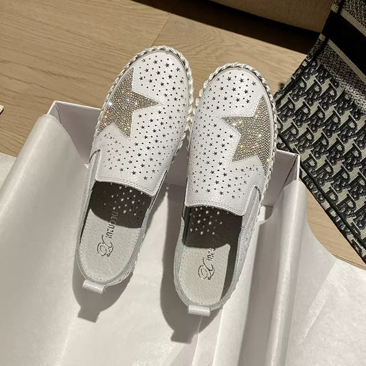 women's shoes summer 2024 new style outdoor hollow white shoes women's genuine leather non-slip soft sole