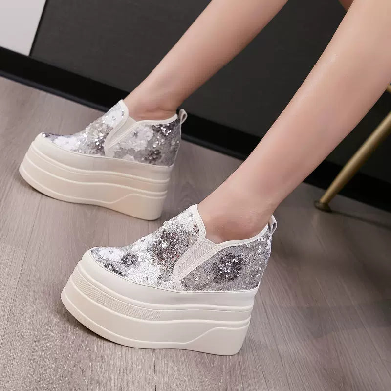 height-increasing casual shoes for women 2024 new sequins SFH style super high heels 13cm comfortabLe shoes