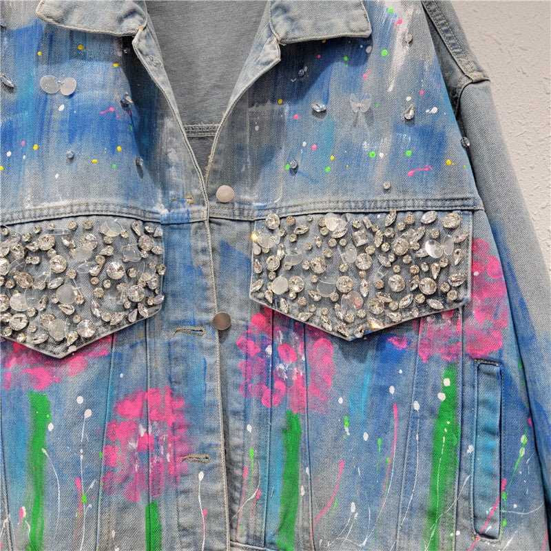 HAND PAINTED RHINESTONE DENIM JACKET