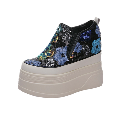 height-increasing casual shoes for women 2024 new sequins SFH style super high heels 13cm comfortabLe shoes