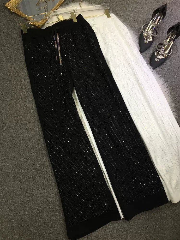 hot diamond wide-leg pants for women, slim black large size vertical pants, straight-leg pants