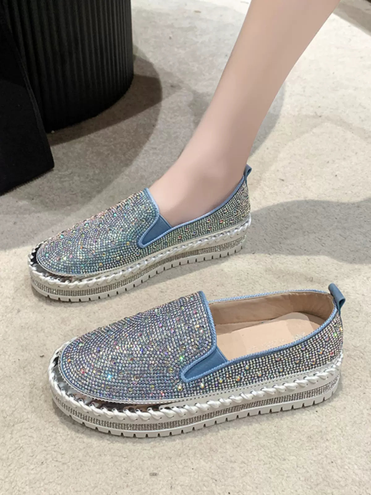 Large size Loafers shoes for women platform shoes thick-soled rhinestone sequined loafers platform heel