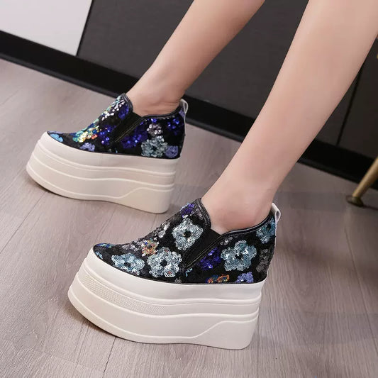 height-increasing casual shoes for women 2024 new sequins SFH style super high heels 13cm comfortabLe shoes