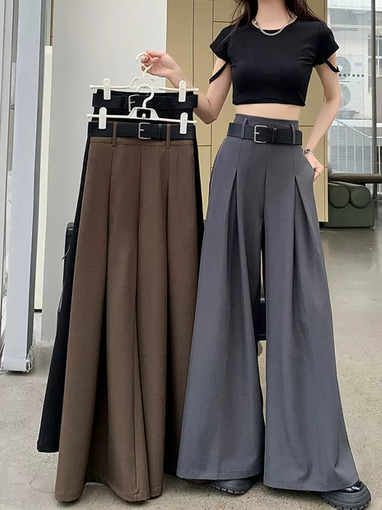 SFH Gray suit pants for women in summer, high-end drapey wide-leg pants, loose slimming high-waisted straight floor-length casual pant