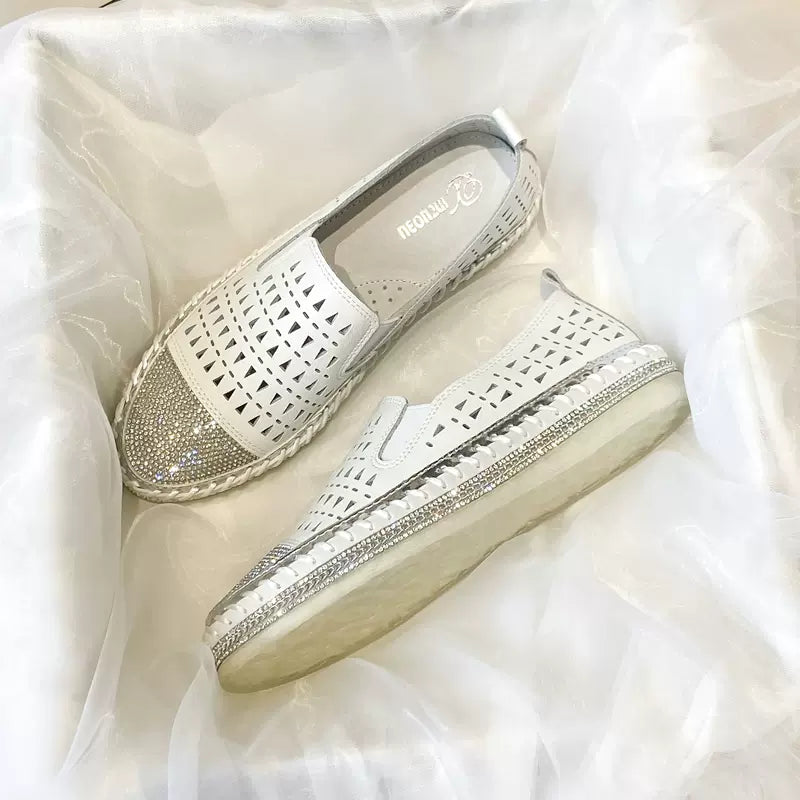 women's shoes summer 2024 new style outer wear hollow white shoes women's genuine leather non-slip soft sole