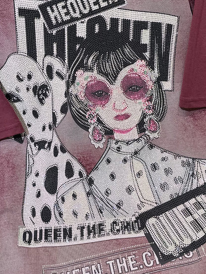 SFH heavy industry hot diamond girl Dalmatian short-sleeved T-shirt female loose medium-long casual fashioN