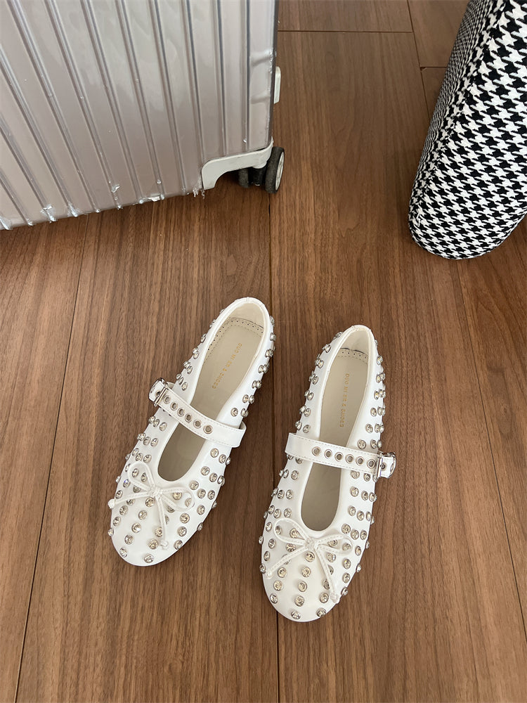 new autumn women's shoes fashionable full of rhinestones bow single shoes women's shallow mouth flat shoes