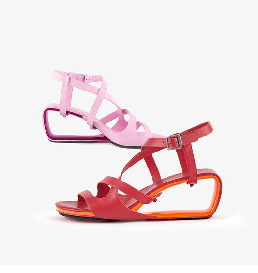 solid color thin strap wedge heel sandals women's medium heel candy solid color fish mouth Roman women's shoes retro shoes trendy heels