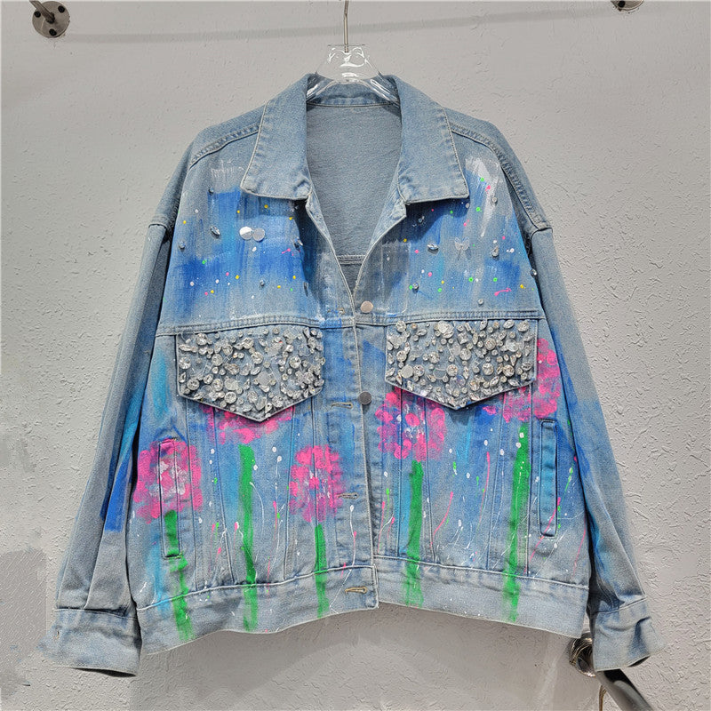 HAND PAINTED RHINESTONE DENIM JACKET