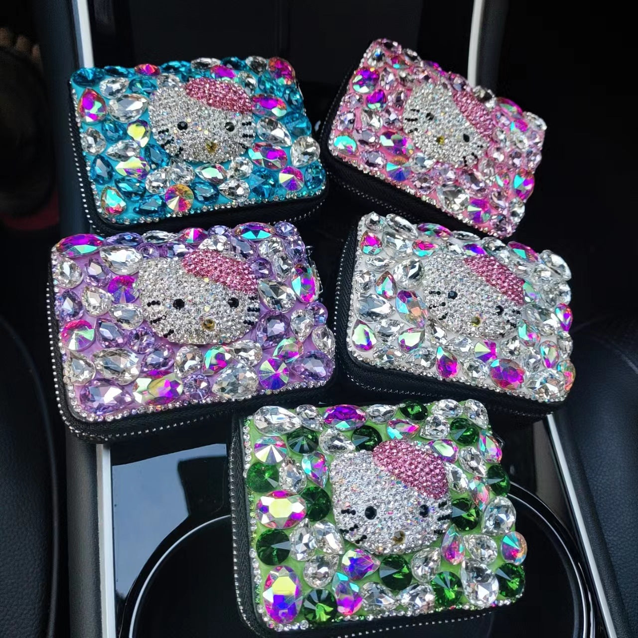 SFH First layer of genuine leather cat new diamond card holder multi-card slot ladies card holder card holder multi-function card bag female wallet purse SAM4