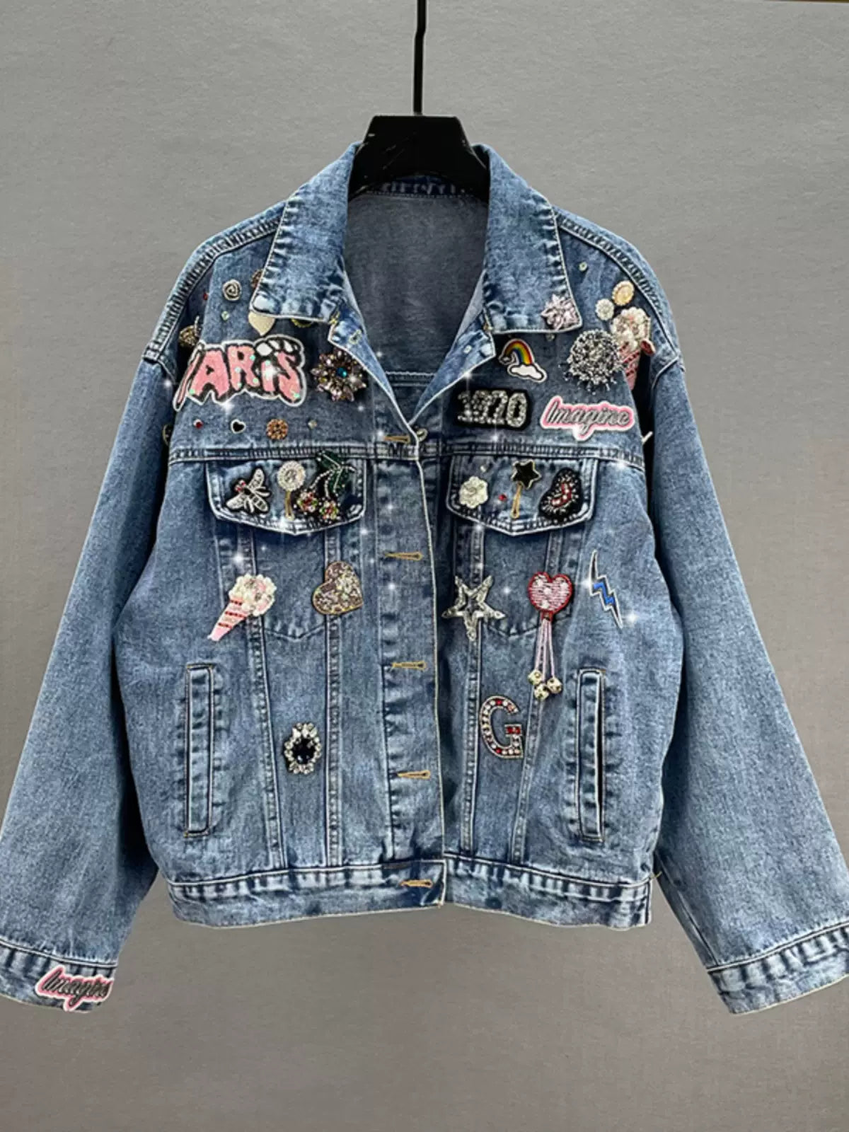 denim jacket for women 2024 spring and autumn new loose large size slim heavy diamond embroidered Denim jacket