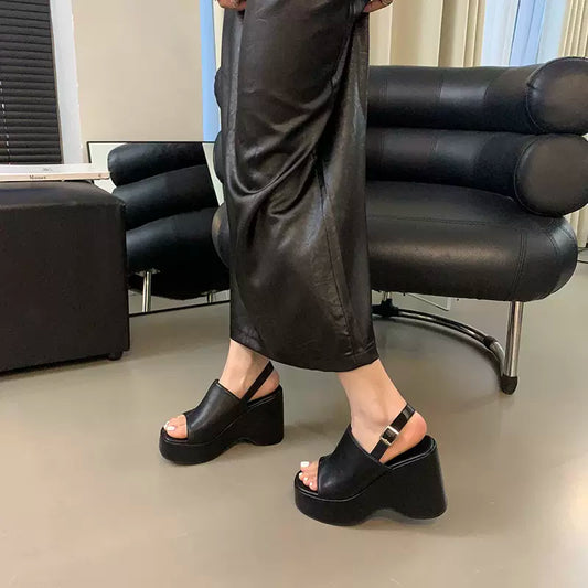 platform buckle strap thick-soled fish mouth sandals summer new thick-soled wedge Roman shoes high heels
