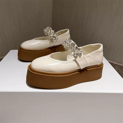 SFH Thick Soled Shallow Mouth Single Shoes for Women Summer New Breathable Fashion Round Toe Velcro Heightening WomEN SHOE