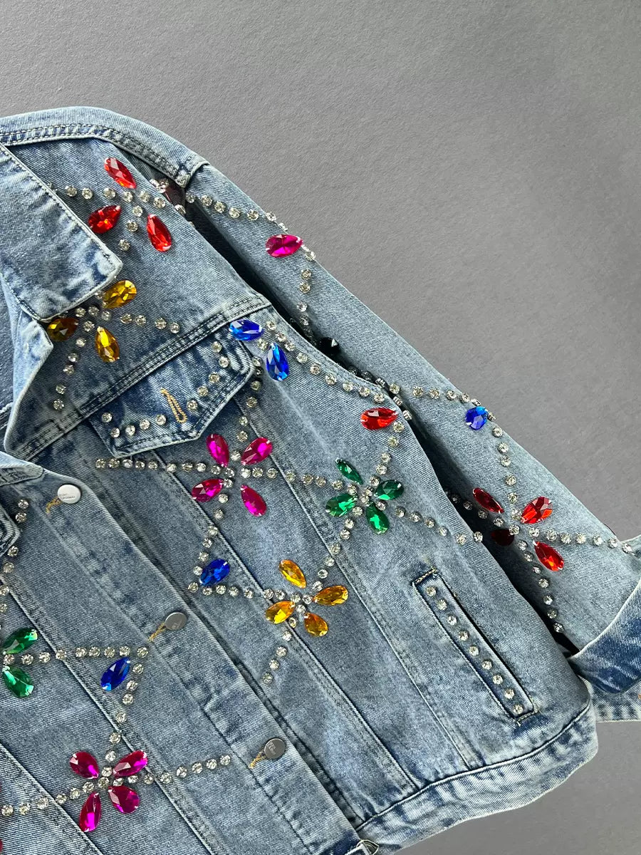 Heavy industry denim jacket for women with diamonds OVERSIZED loose  fashion brand SFH jacket