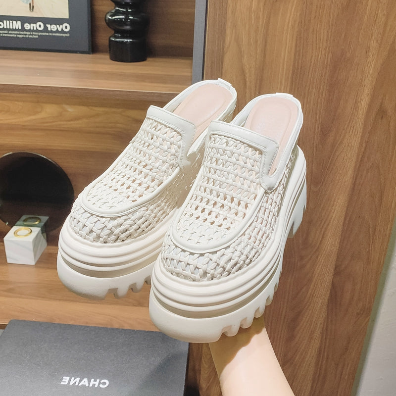 14CMS heel height back open Women's Woven Platform Mules | Chunky Sole Slip-On Shoes SAM340