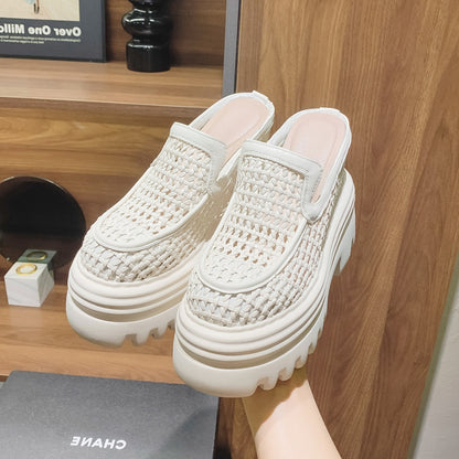 14CMS heel height back open Women's Woven Platform Mules | Chunky Sole Slip-On Shoes SAM340