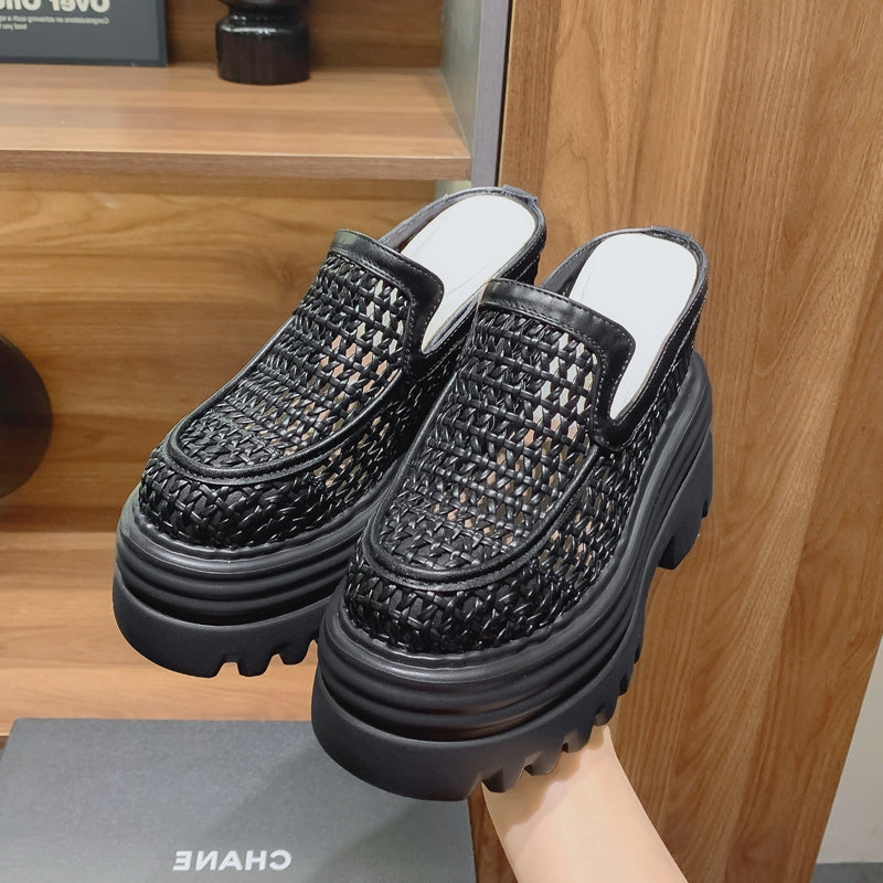 14CMS heel height back open Women's Woven Platform Mules | Chunky Sole Slip-On Shoes SAM340