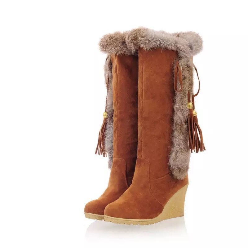 Autumn And Winter New Frosted Plus Size Wedge Boots Fur Integrated High-top For Women SAM96