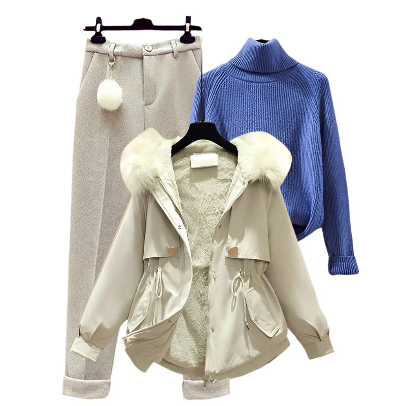 Women's Casual Sweater Haren Pants And Velvet Cotton Suit Set SAM73