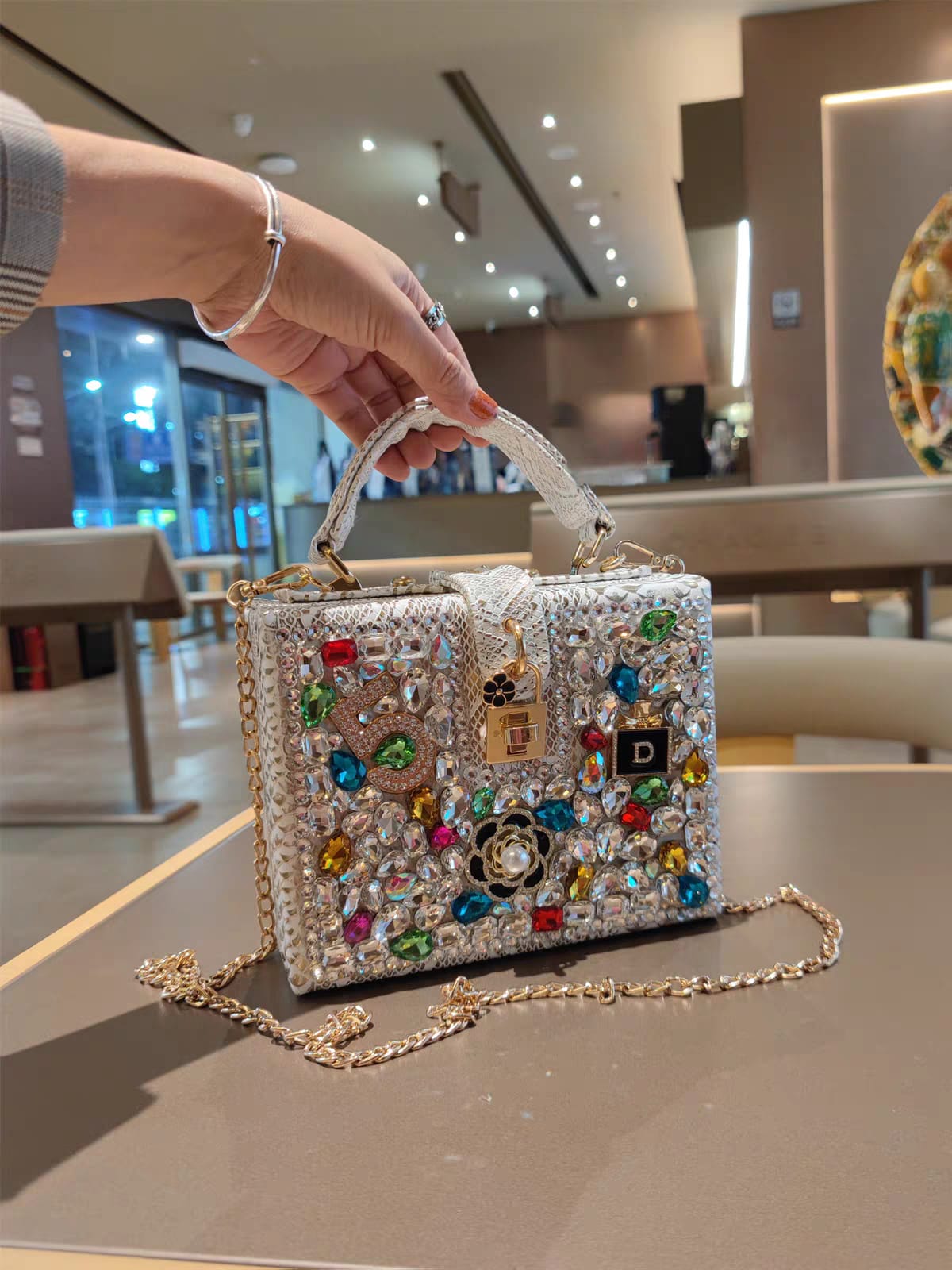 Luxury Crystal Embellished Box Bag
