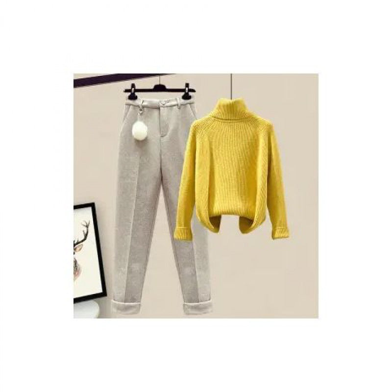 Women's Casual Sweater Haren Pants And Velvet Cotton Suit Set SAM73